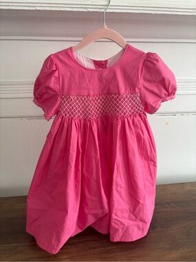 Girls' Pink Smocked Puff-Sleeve Formal Dress
